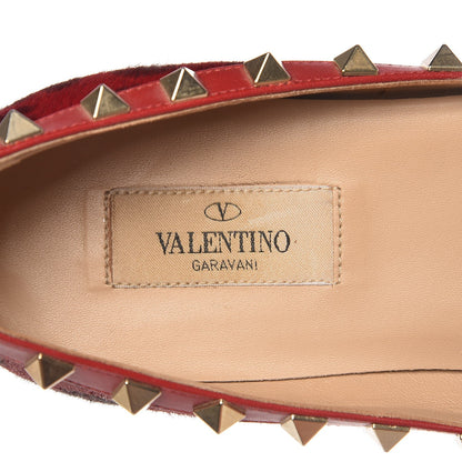 Valentino Garavani Calf Hair Leopard Print Rockstud Ballerina Flats 37 Rosso Valentino 11 of 13