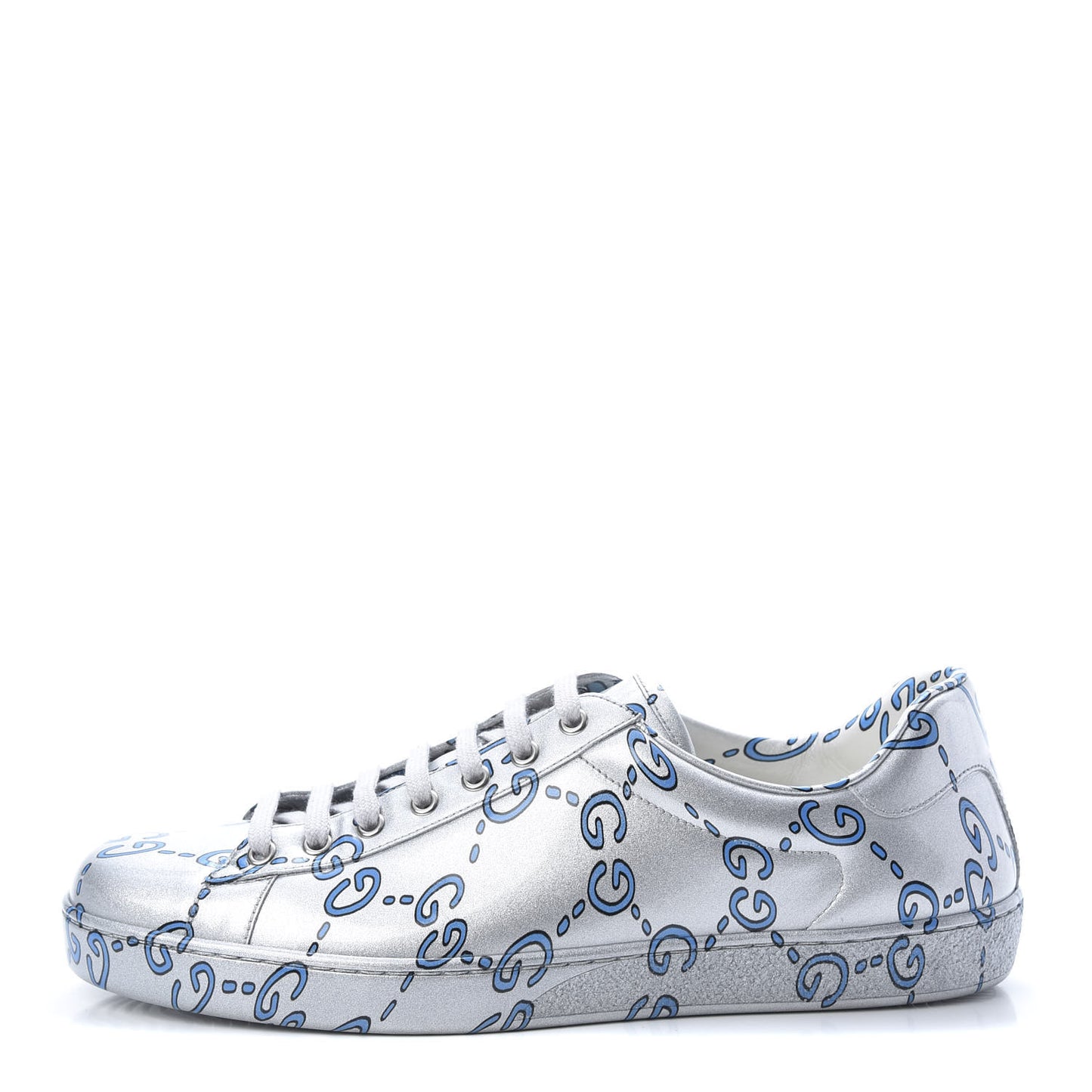 Miro Rubber Wax GucciGhost Print Mens New Ace Sneakers 10.5 Silver