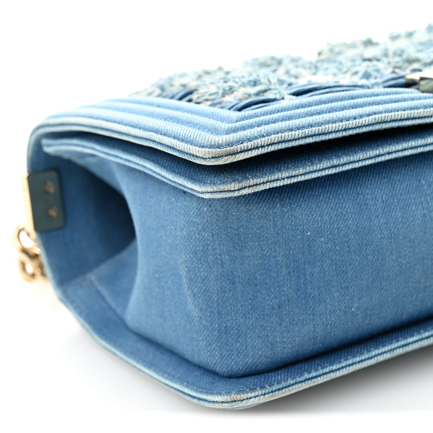 Denim Pleated Medium Boy Flap Light Blue
