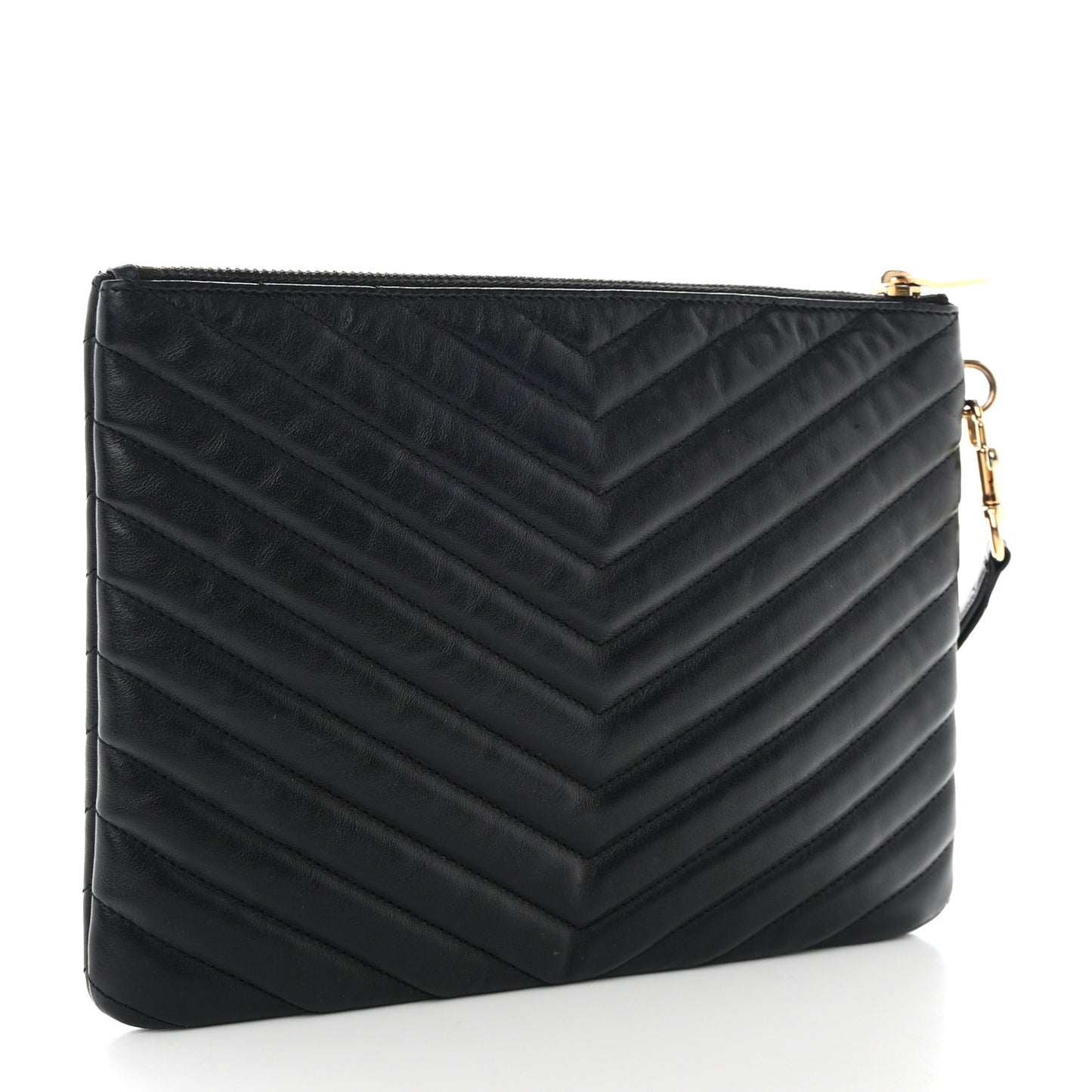 SAINT LAURENT Calfskin Matelasse Chevron Monogram A5 Wristlet Black