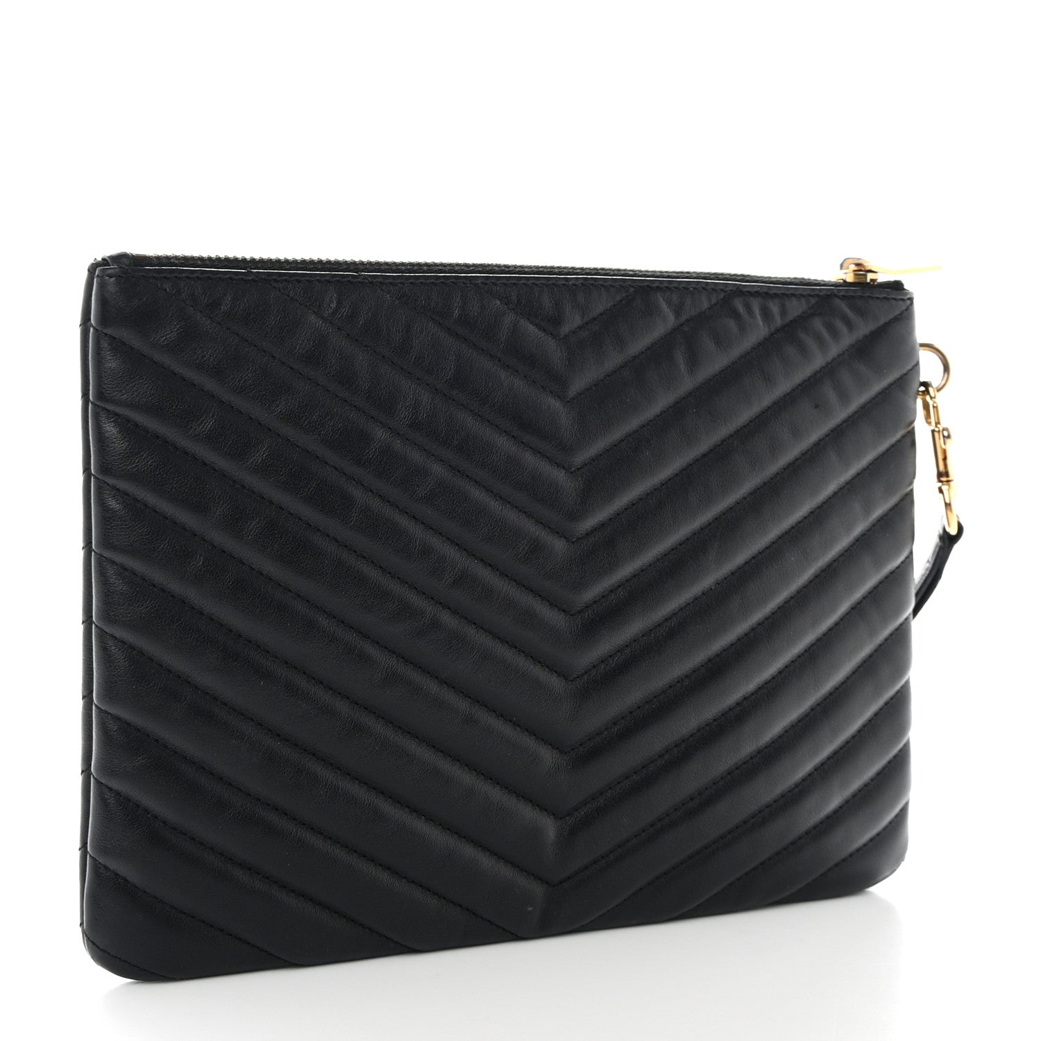 Saint Laurent SAINT LAURENT Calfskin Matelasse Chevron Monogram A5 Wristlet Black 3 of 7