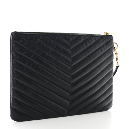 Saint Laurent SAINT LAURENT Calfskin Matelasse Chevron Monogram A5 Wristlet Black 3 of 7