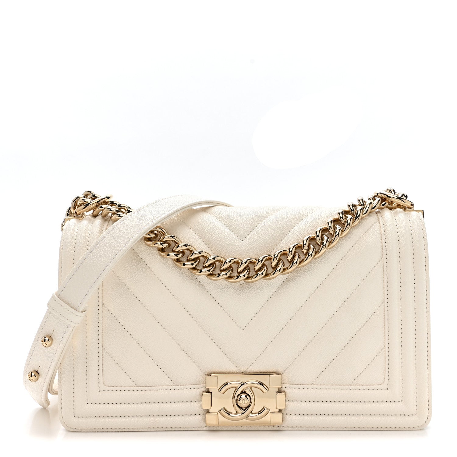 Chanel Caviar Chevron Quilted Medium Boy Flap White 1 of 11