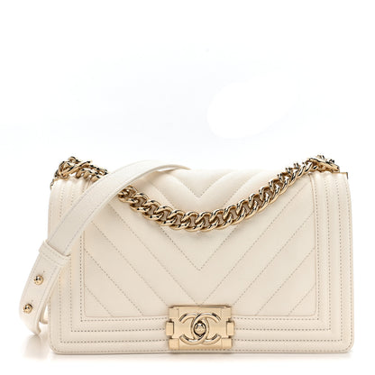 Chanel Caviar Chevron Quilted Medium Boy Flap White 1 of 11