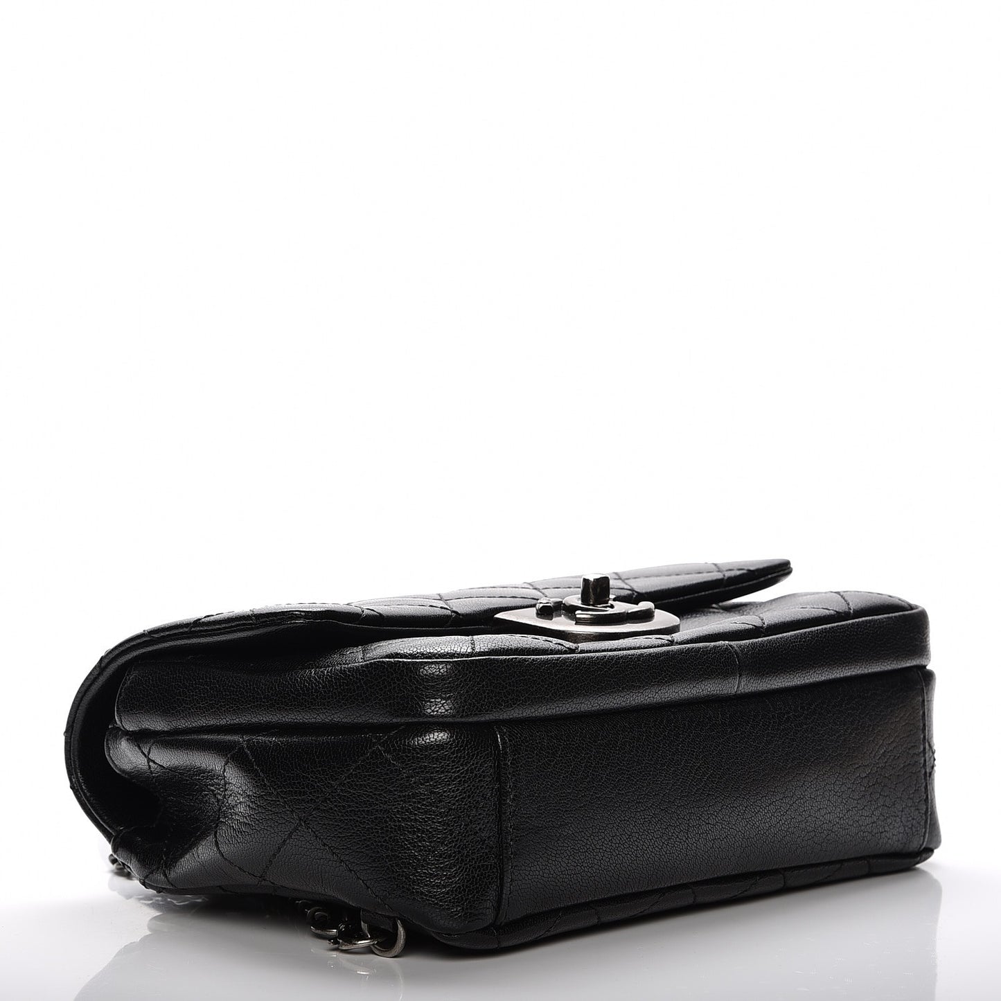 Shiny Goatskin Quilted Small Double Carry Waist Chain Flap Black