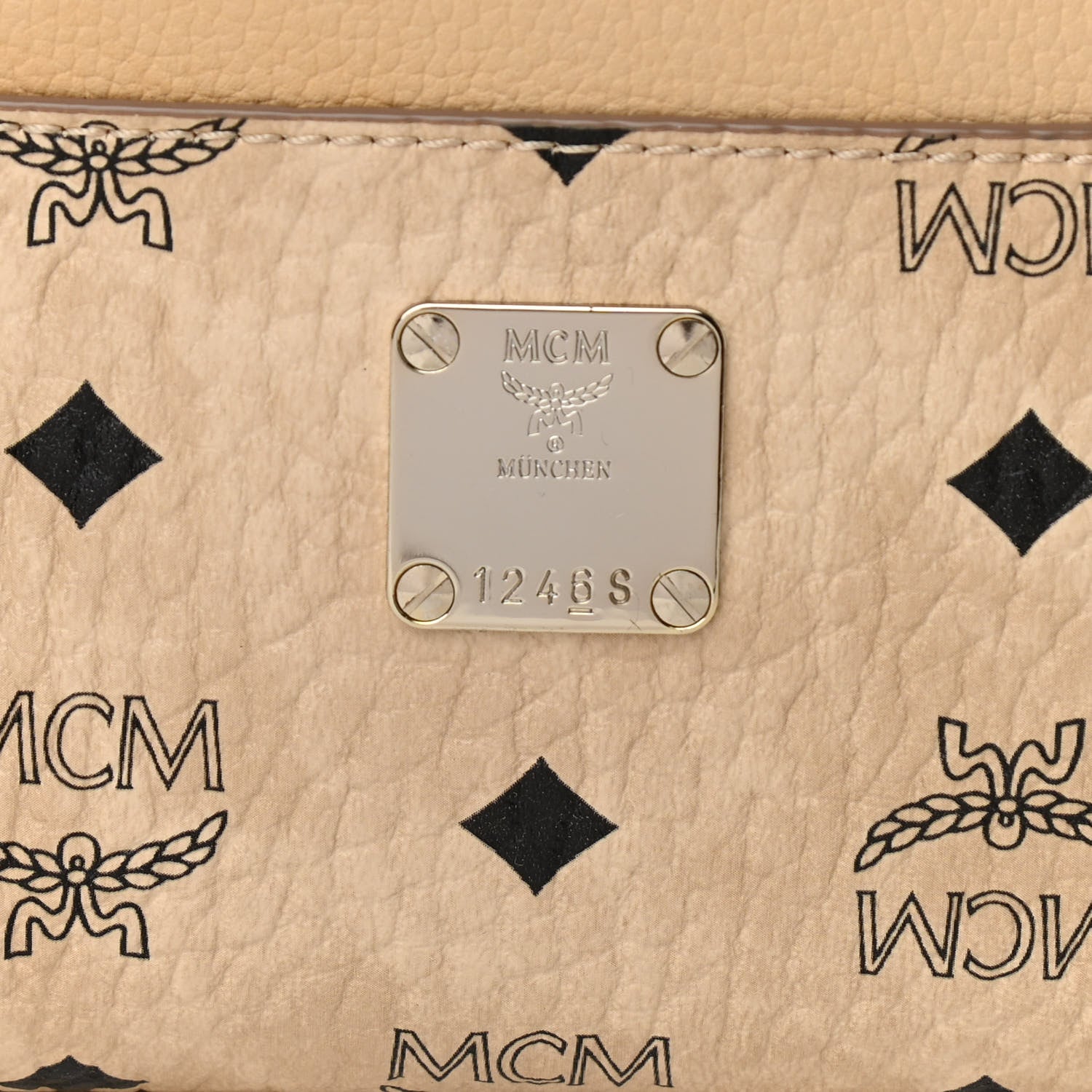 MCM Calfskin Visetos Anya Shopper Tote Beige 11 of 13