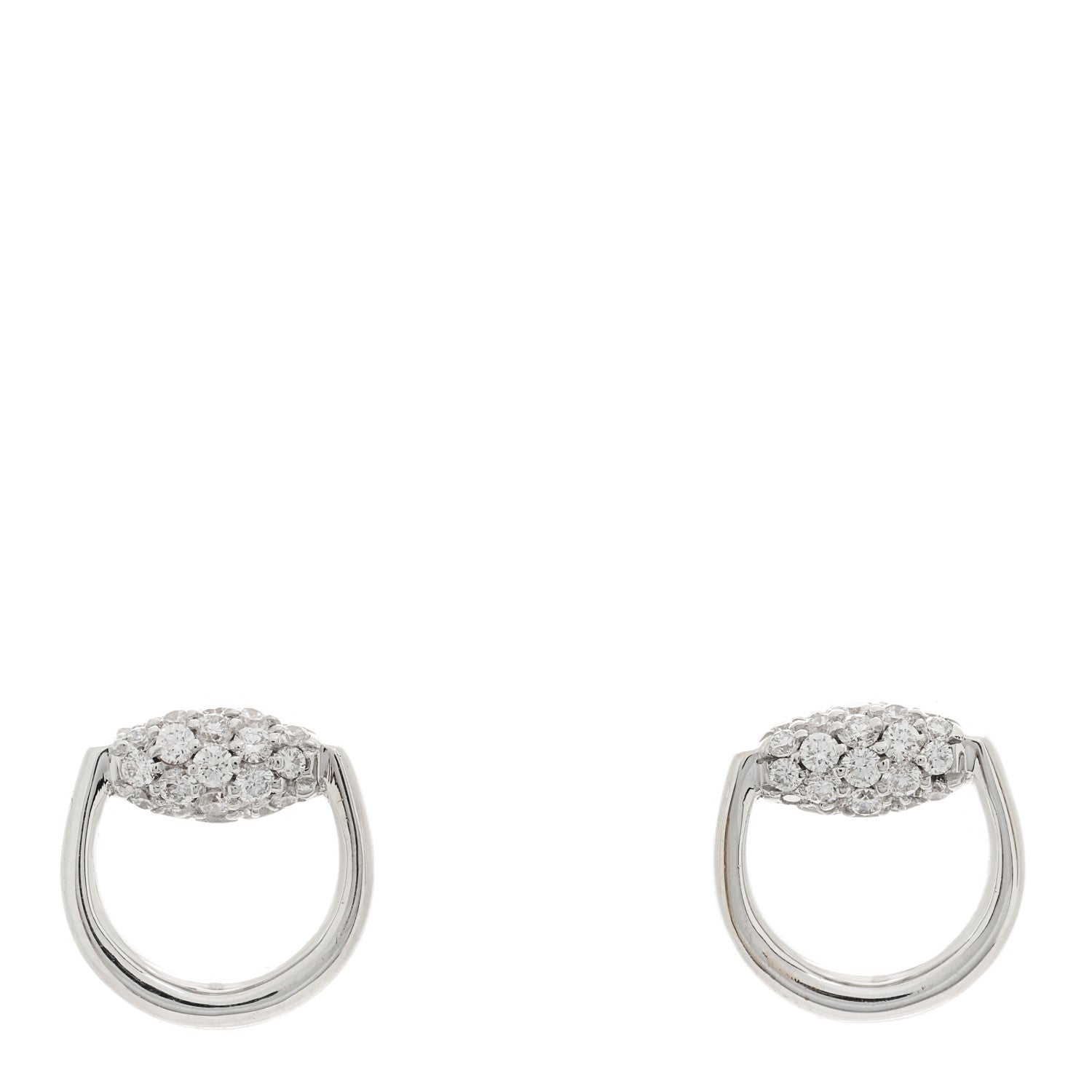 Gucci 18K White Gold Diamond Horsebit Earrings 1 of 5