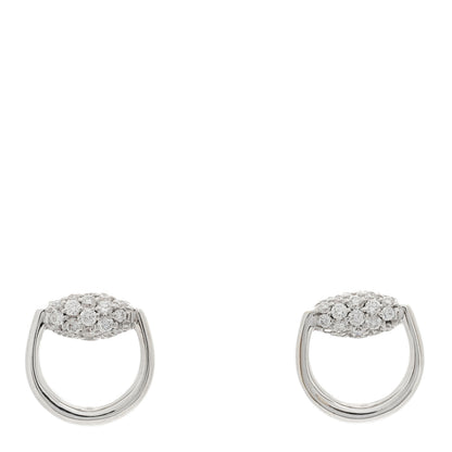 Gucci 18K White Gold Diamond Horsebit Earrings 1 of 5