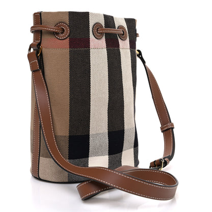 Burberry Giant Check Canvas Small Bucket Bag Taupe Brown 3 of 11