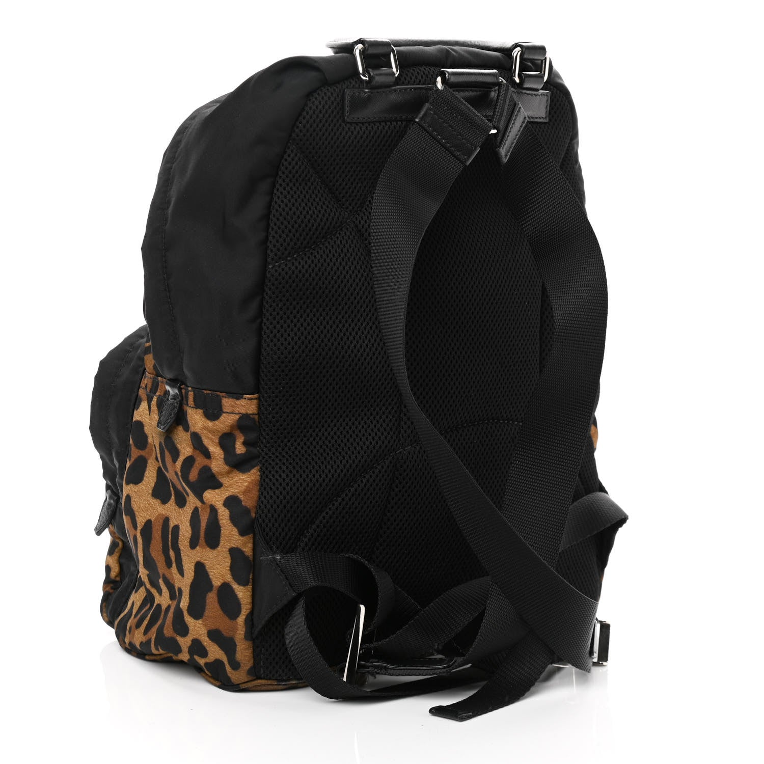 Prada Tessuto Nylon Leopard Print Backpack Miele Black 2 of 10
