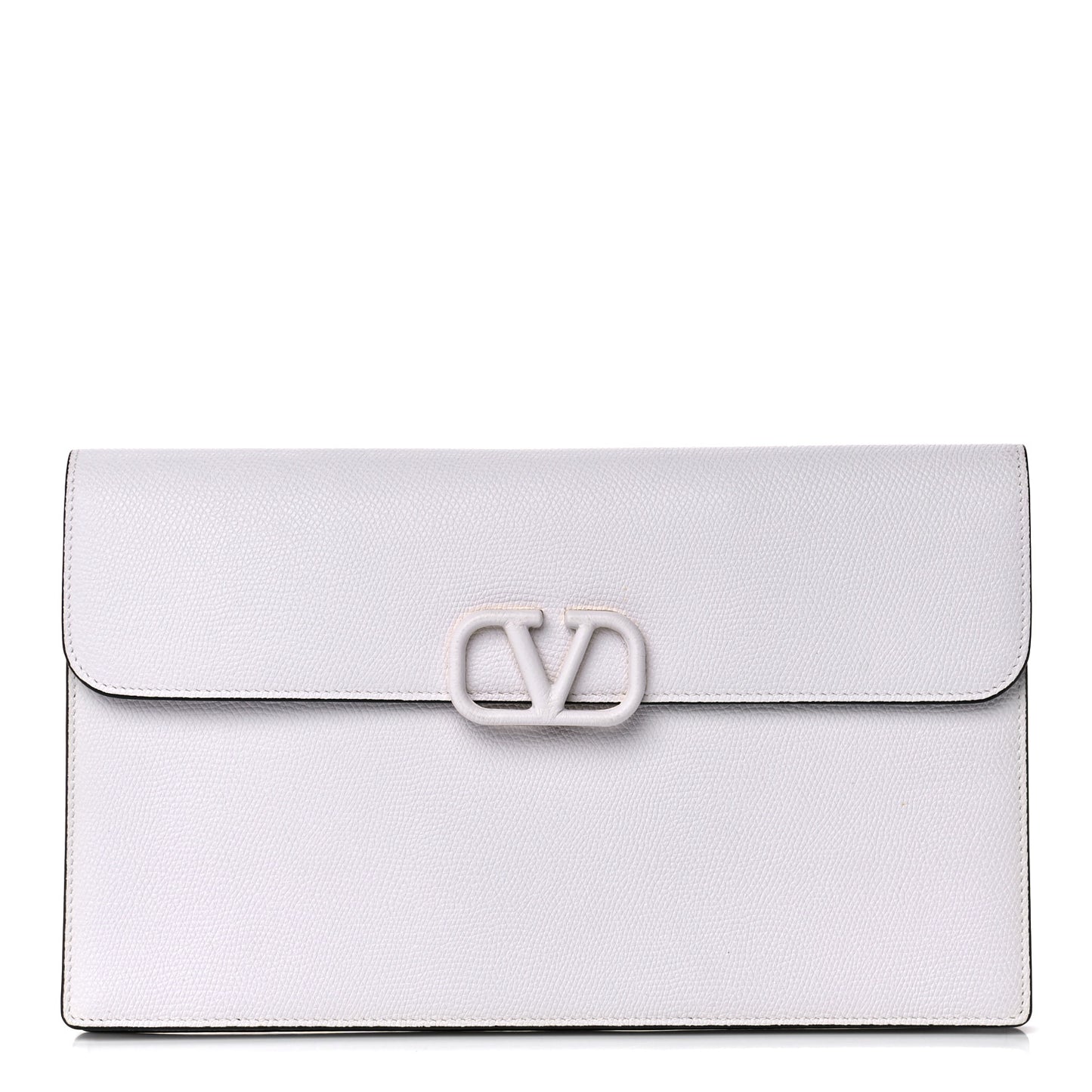 Grainy Calfskin Large Vlogo Clutch Optic White