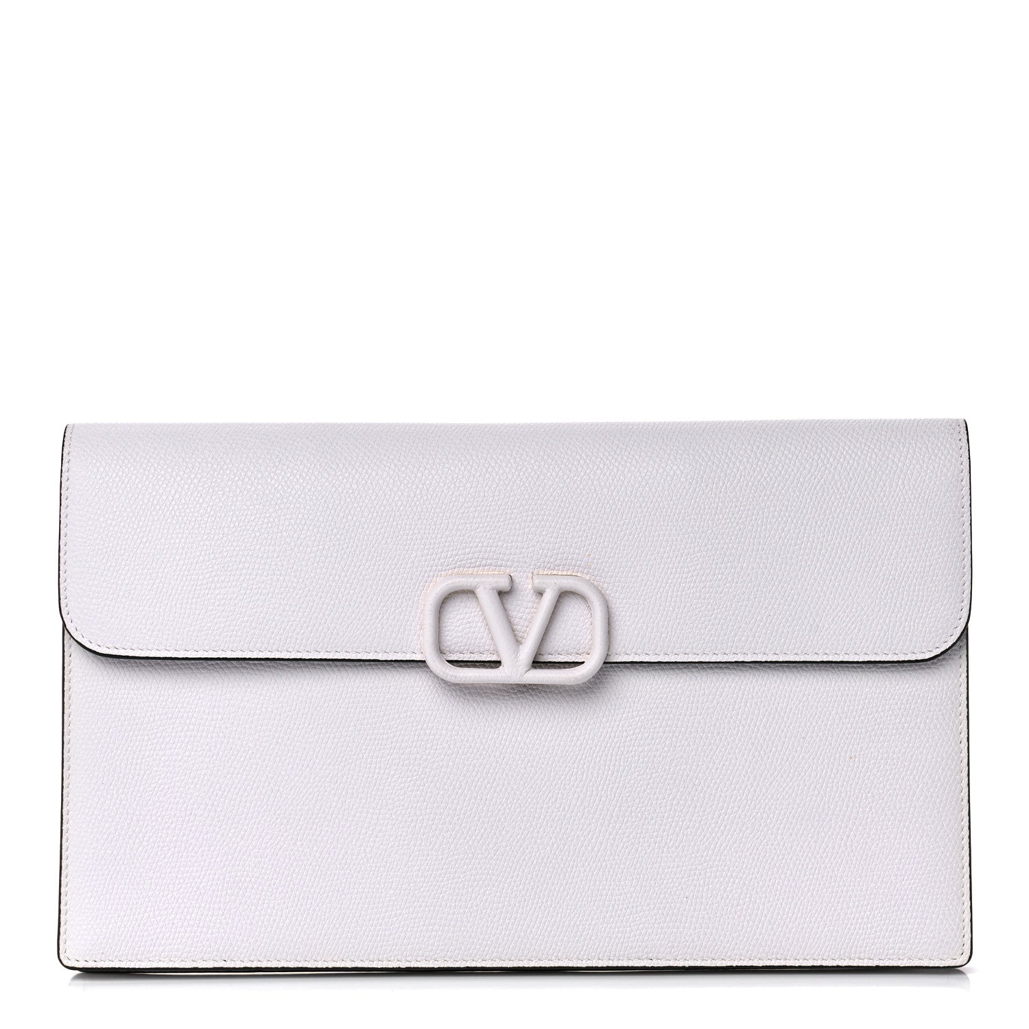Valentino Garavani Grainy Calfskin Large Vlogo Clutch Optic White 1 of 12
