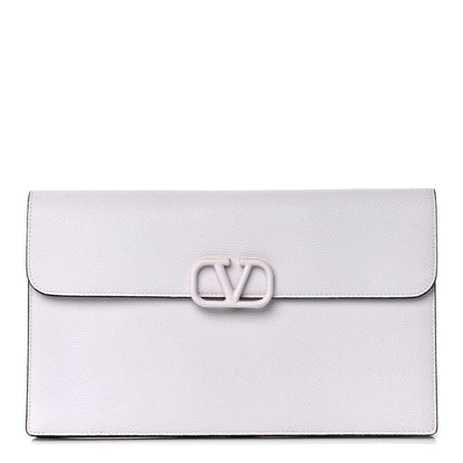 Valentino Garavani Grainy Calfskin Large Vlogo Clutch Optic White 1 of 12