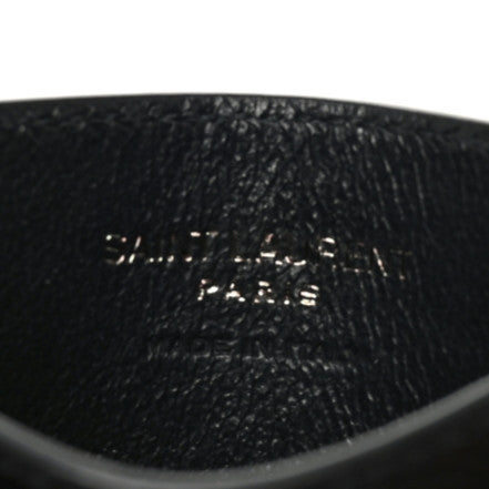 Saint Laurent Grain De Poudre Matelasse Chevron Monochrome Monogram Credit Card Case Black 6 of 7