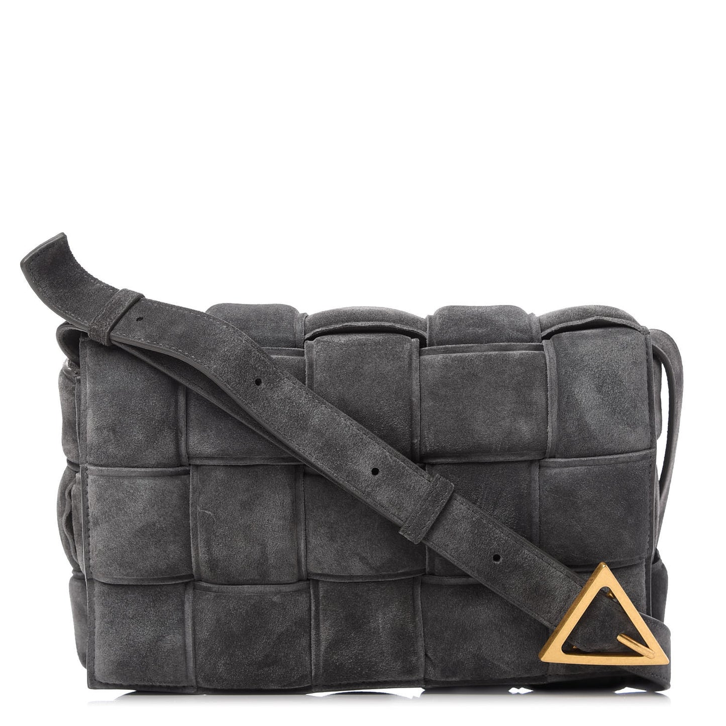 Suede Maxi Intrecciato Padded Cassette Crossbody Bag Graphite