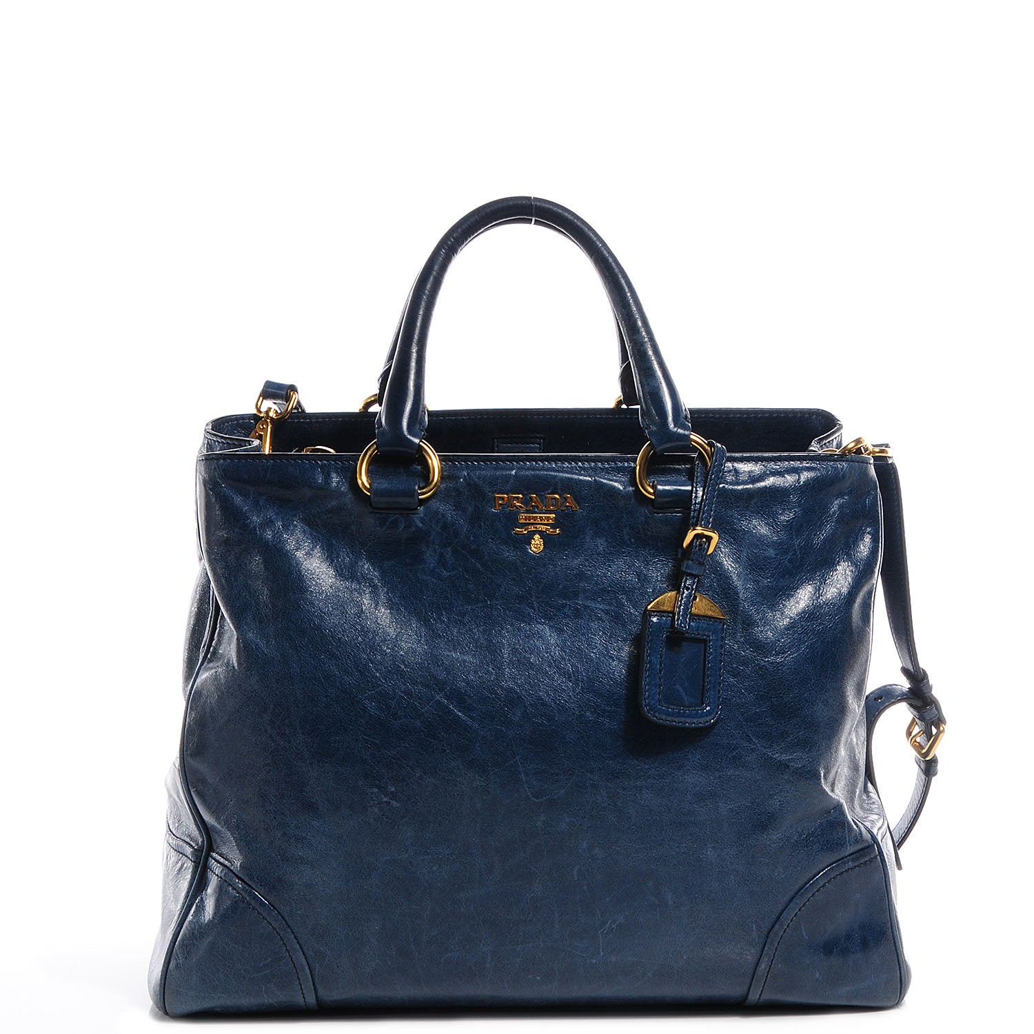 Prada Vitello Shine Tote Denim 1 of 9