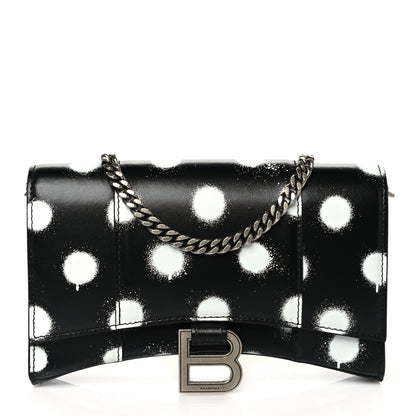 Balenciaga Shiny Box Calfskin Polka Dot Hourglass Chain Bag Black White 1 of 9