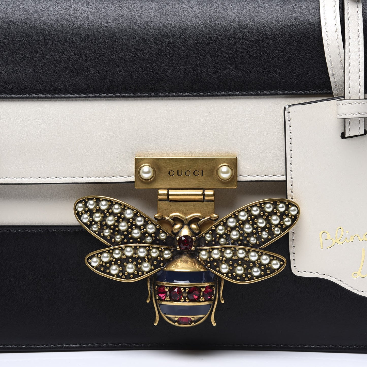 Calfskin Sylvie Web Queen Margaret Shoulder Bag Mystic White Black