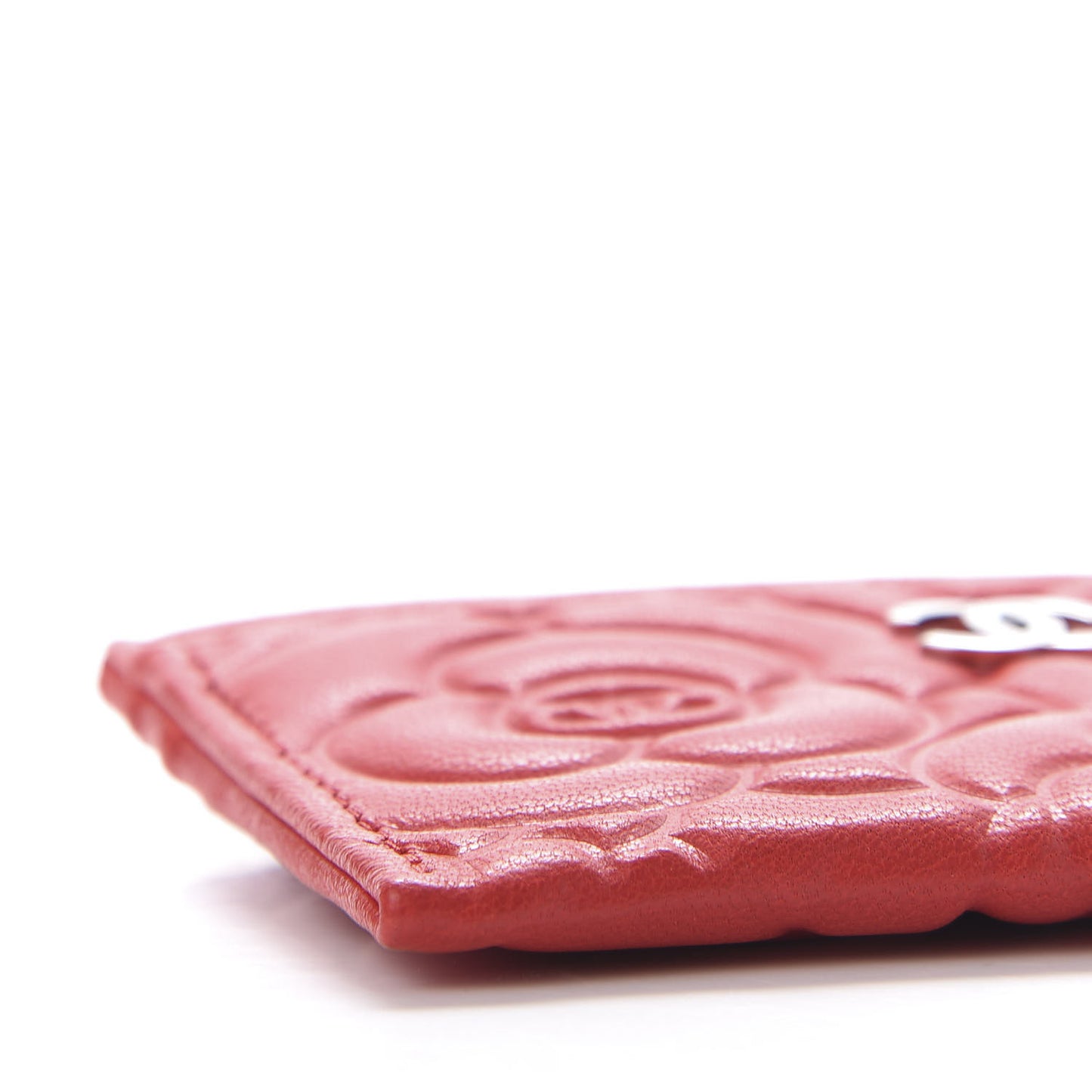 Goatskin Camellia Embossed Card Holder Red