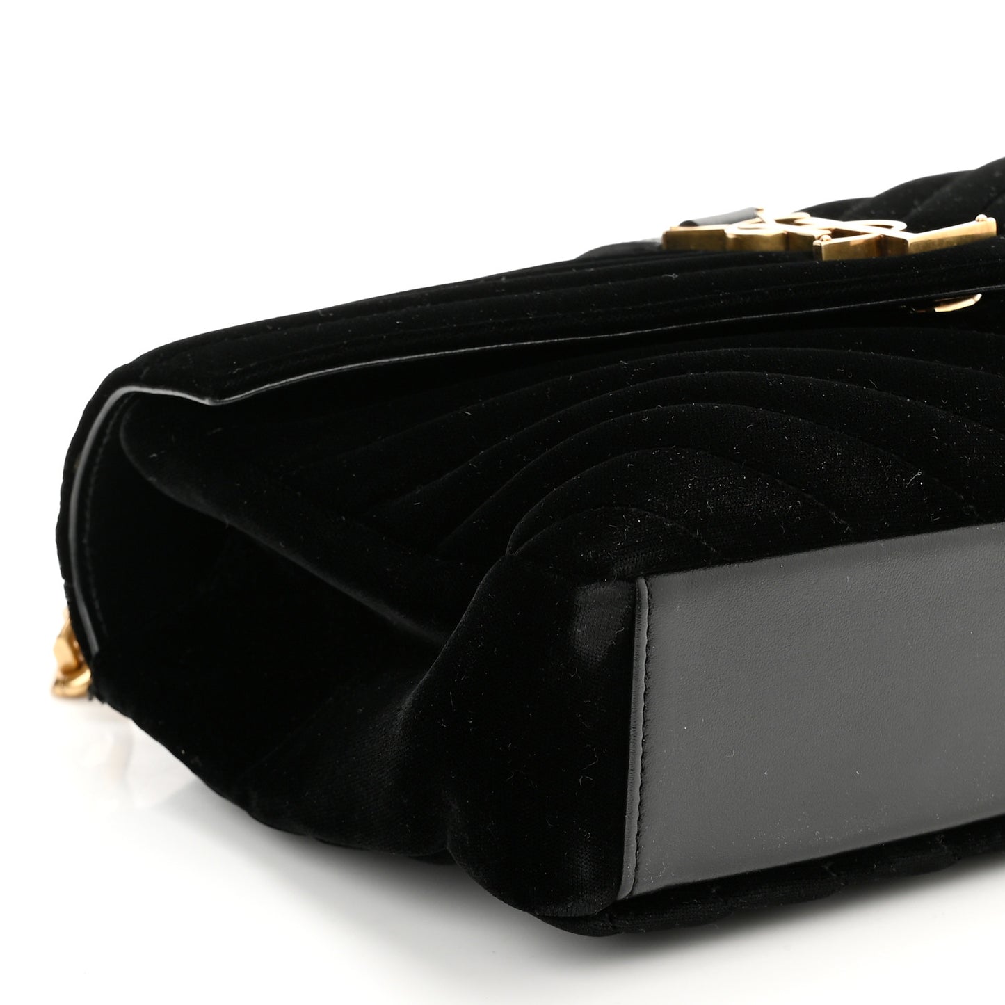 Velvet Matelasse Chevron Medium College Monogram Bag Black