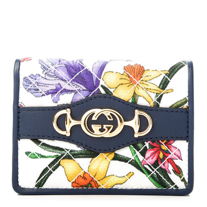 Gucci Canvas Flora Floral Trapuntata Zumi Card Case Wallet Great White Multicolor Blue Agata 1 of 7