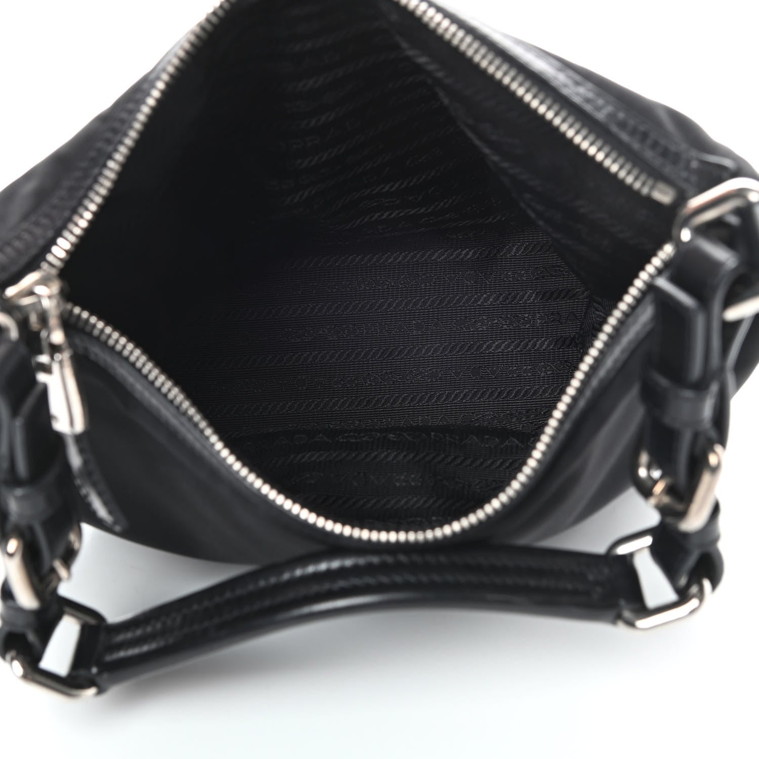 Prada Tessuto Nylon Calfskin Hobo Black 5 of 10