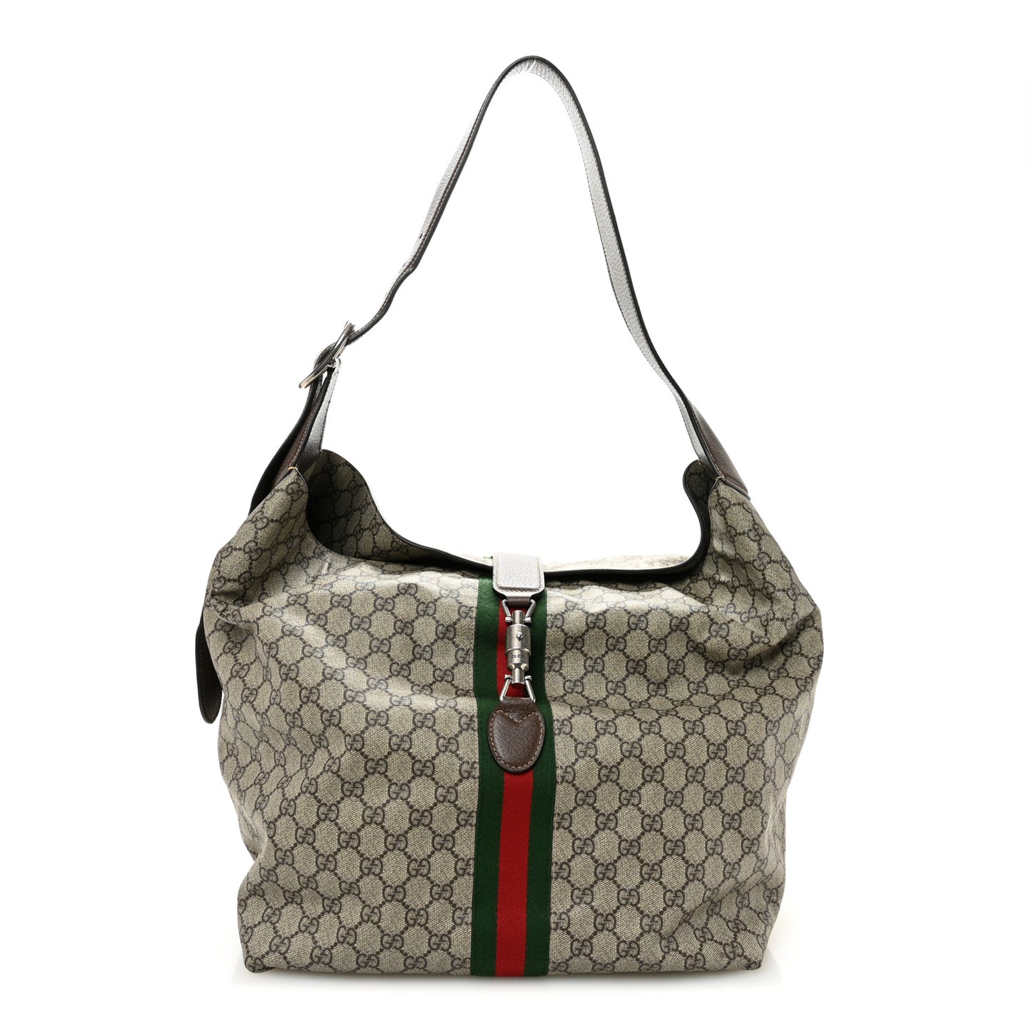 GG Supreme Monogram Calfskin Web Small Jackie 1961 Shoulder Bag Beige Brown Sugar
