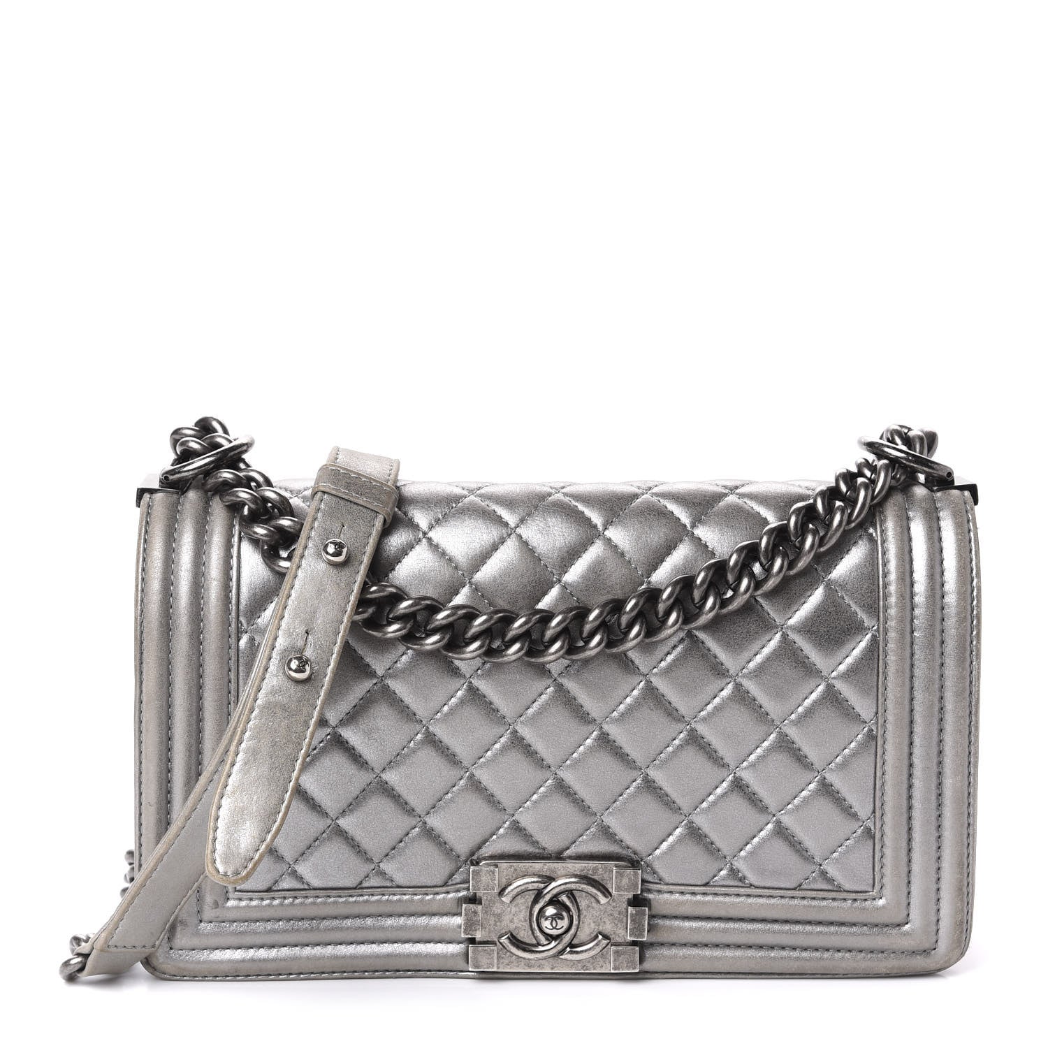 Chanel Metallic Lambskin Quilted Medium Boy Flap Silver 1 of 13