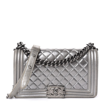 Chanel Metallic Lambskin Quilted Medium Boy Flap Silver 1 of 13