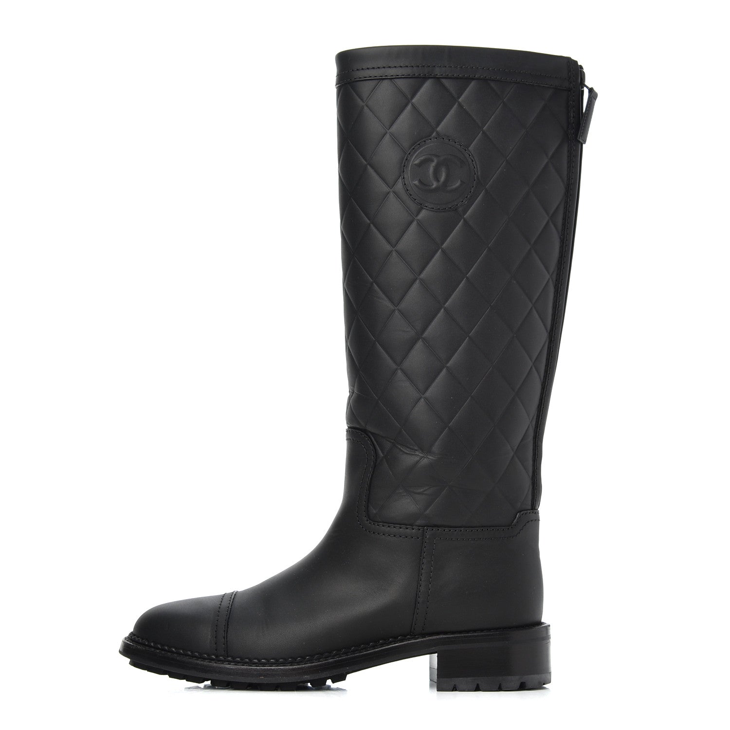 Chanel Oily Calfskin Quilted High Boots 37.5 Black 1 of 18