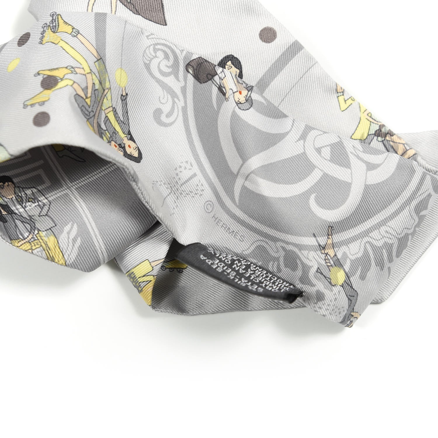 Hermes Silk Ex-Libris Les Parisie Twilly Gris Perle Jaune Soufre 4 of 4