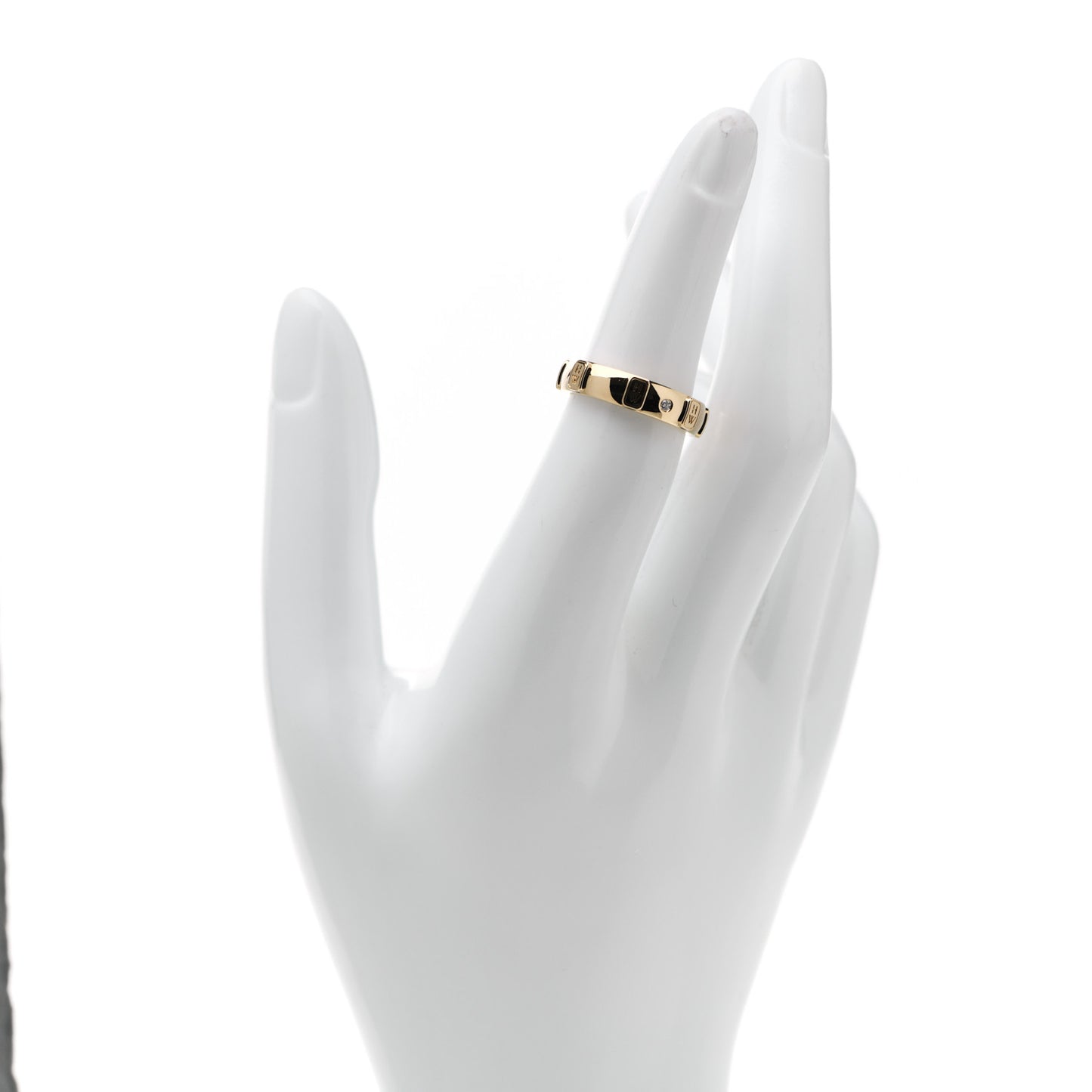 18K Yellow Gold Diamond HW Logo Single Diamond Band Ring 50 5.5