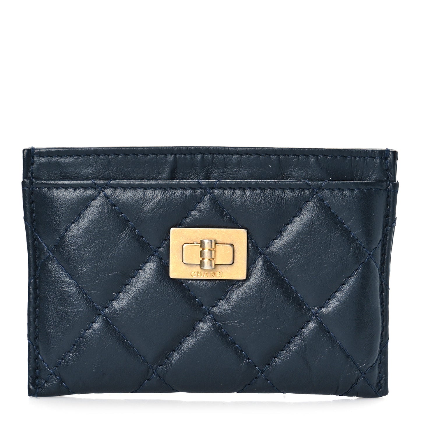 Aged Calfskin Quilted Reissue Card Holder Navy