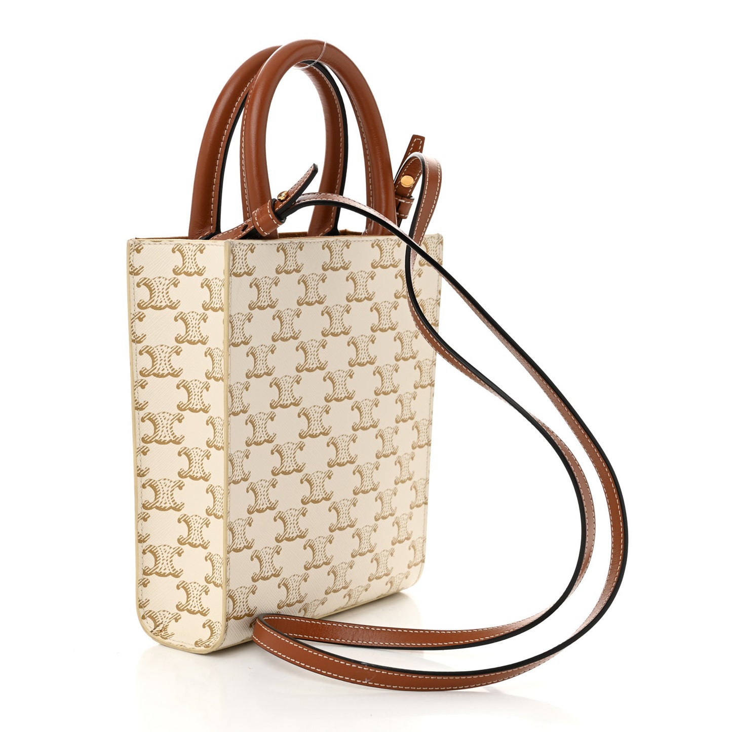 Triomphe Canvas Calfskin Mini Vertical Cabas White