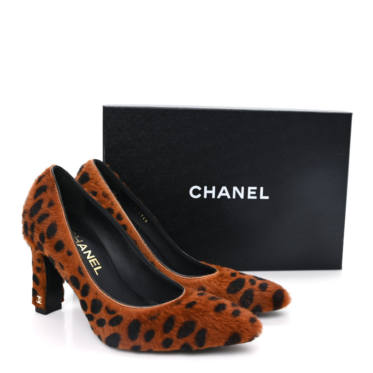 Chanel Pony Hair Lambskin Pumps 37.5 Brown Black 10 of 10