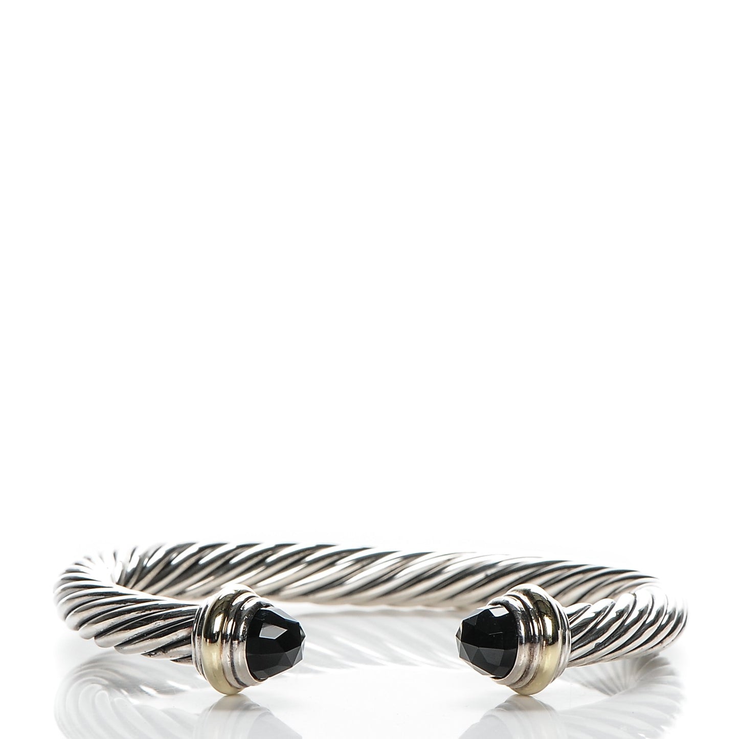 Sterling Silver 14K Yellow Gold Black Onyx 7mm Cable Classics Bracelet