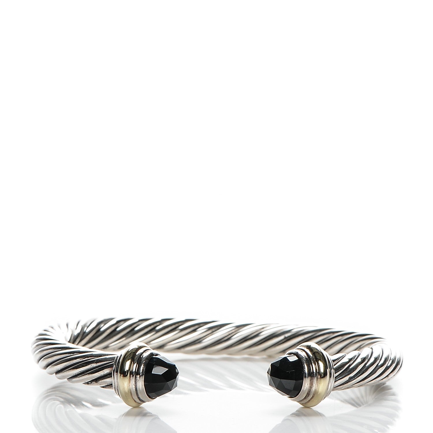 David Yurman Sterling Silver 14K Yellow Gold Black Onyx 7mm Cable Classics Bracelet 1 of 5