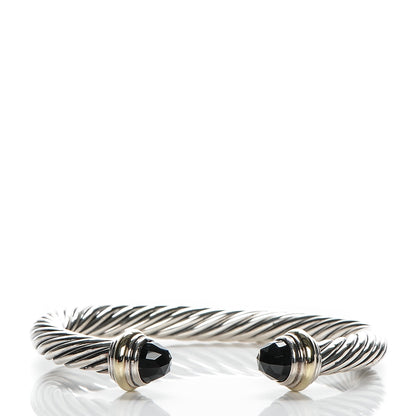 David Yurman Sterling Silver 14K Yellow Gold Black Onyx 7mm Cable Classics Bracelet 1 of 5