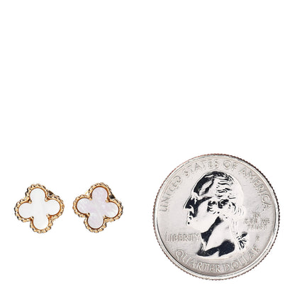 Van Cleef & Arpels 18K Yellow Gold Mother of Pearl Sweet Alhambra Earrings 2 of 4