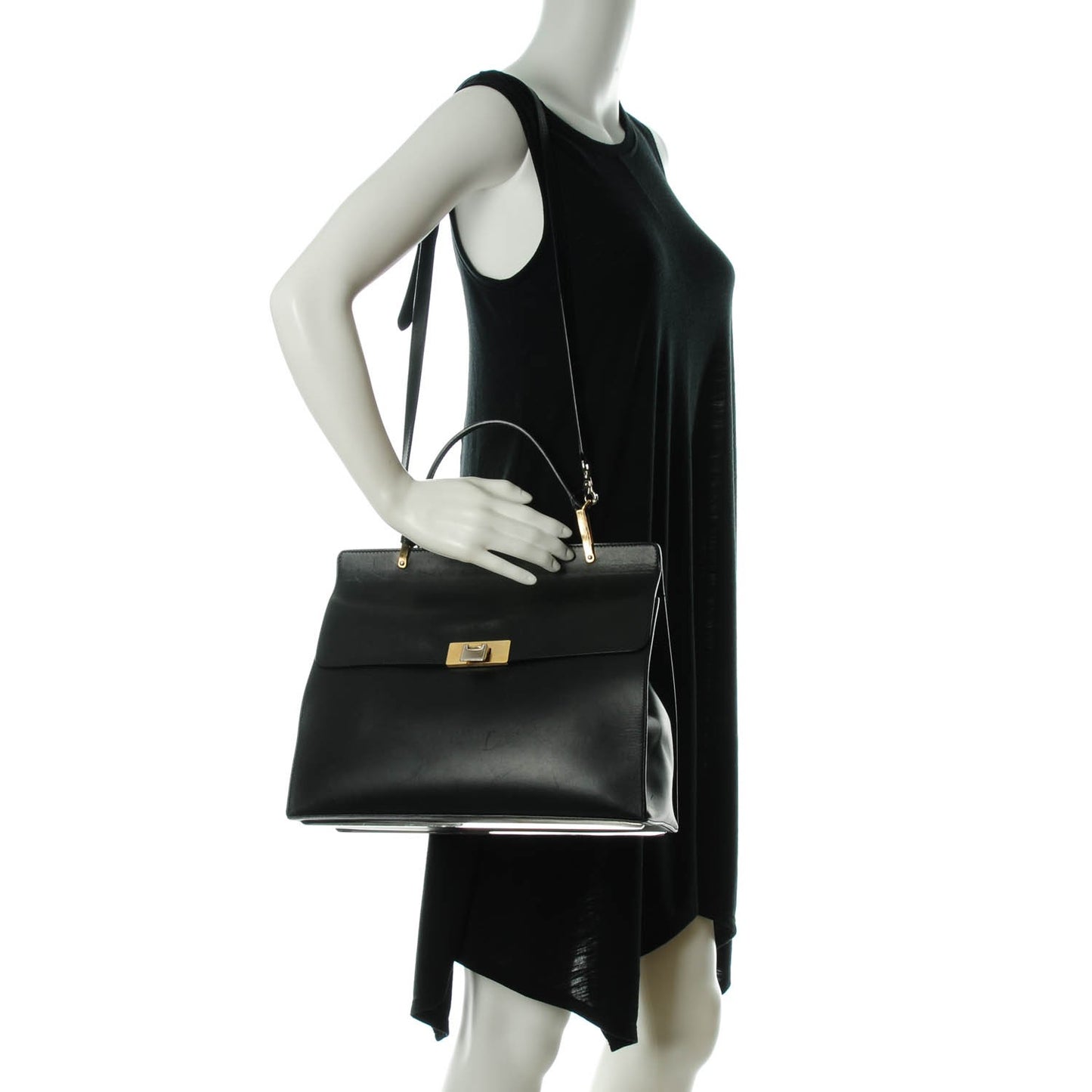Smooth Calfskin Le Dix M Cartable Shoulder Bag Black