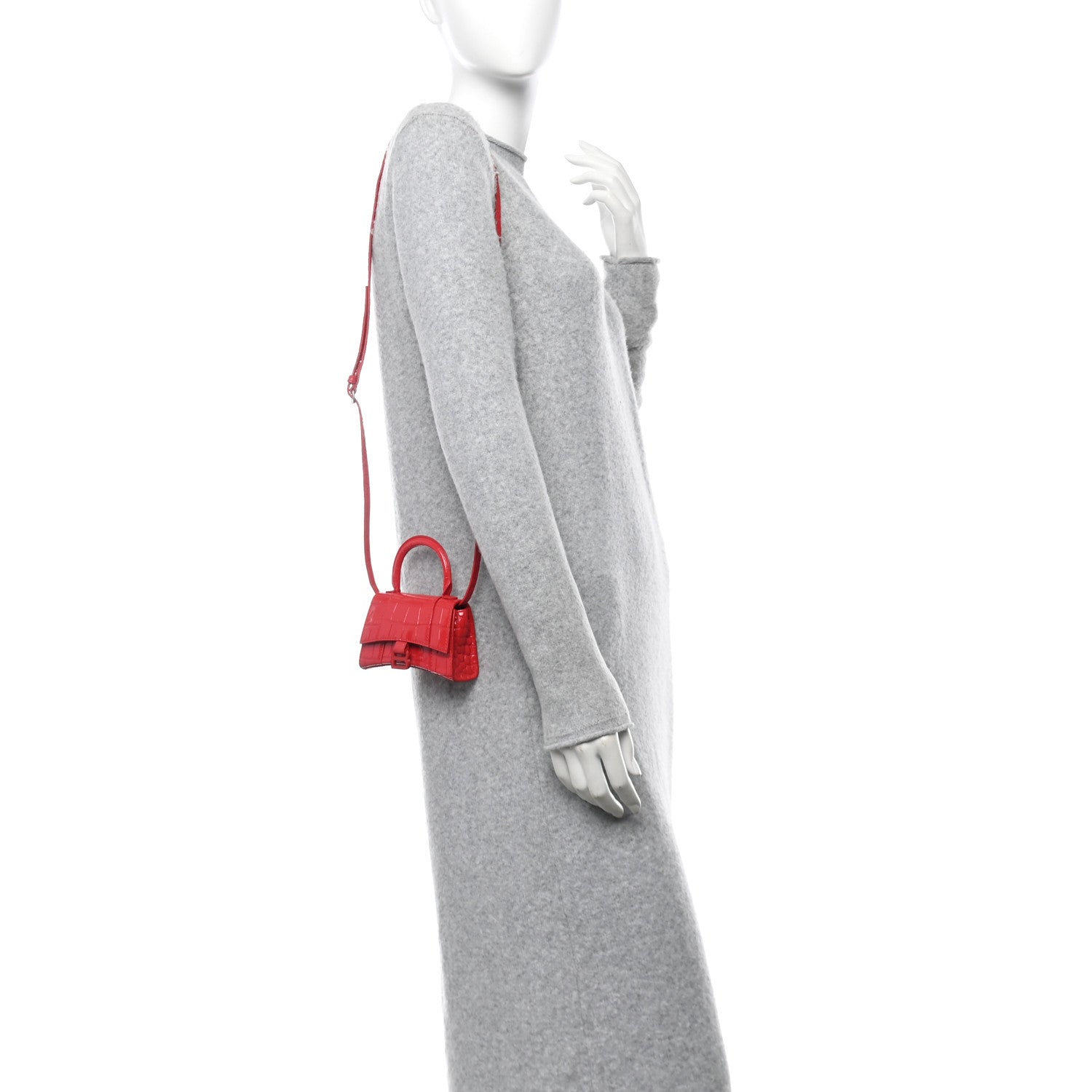 Balenciaga Shiny Calfskin Tonal B Crocodile Embossed Hourglass Top Handle Bag Mini Bright Red 2 of 10