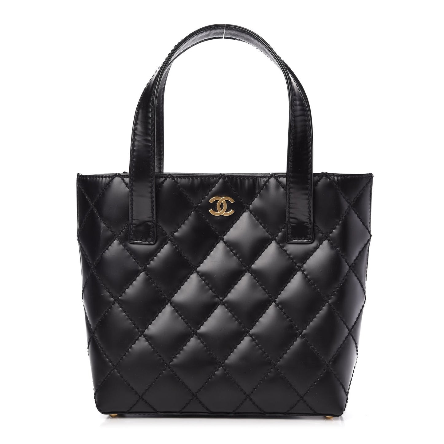 Calfskin Quilted Small Surpique Stitch Tote Black