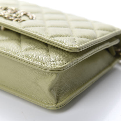 Chanel Caviar Quilted French New Wave Chain CC Wallet On Chain WOC Light Green 6 of 12