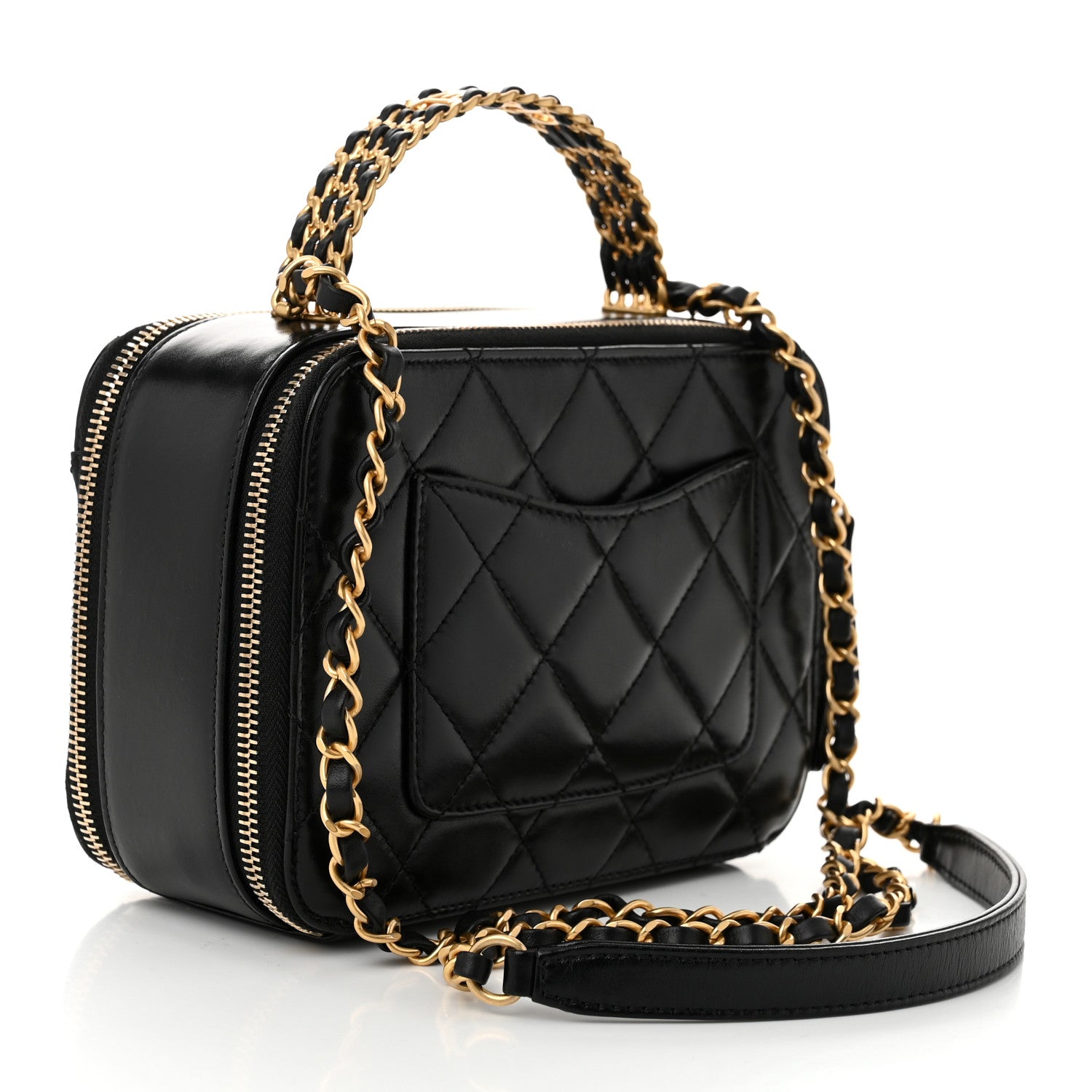Chanel Shiny Calfskin Quilted Top Handle Vanity Black 3 of 13