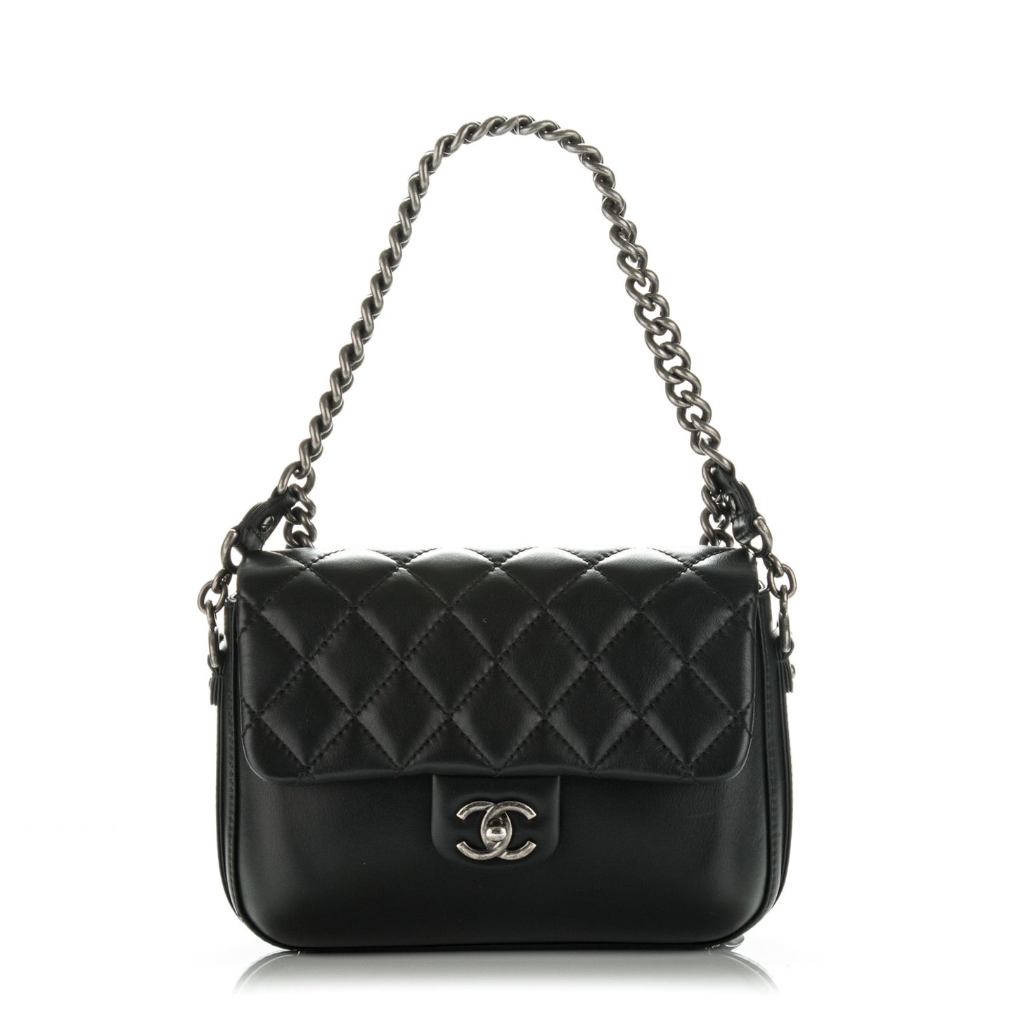 Calfskin Quilted Medium Rock My Shoulder Flap Black