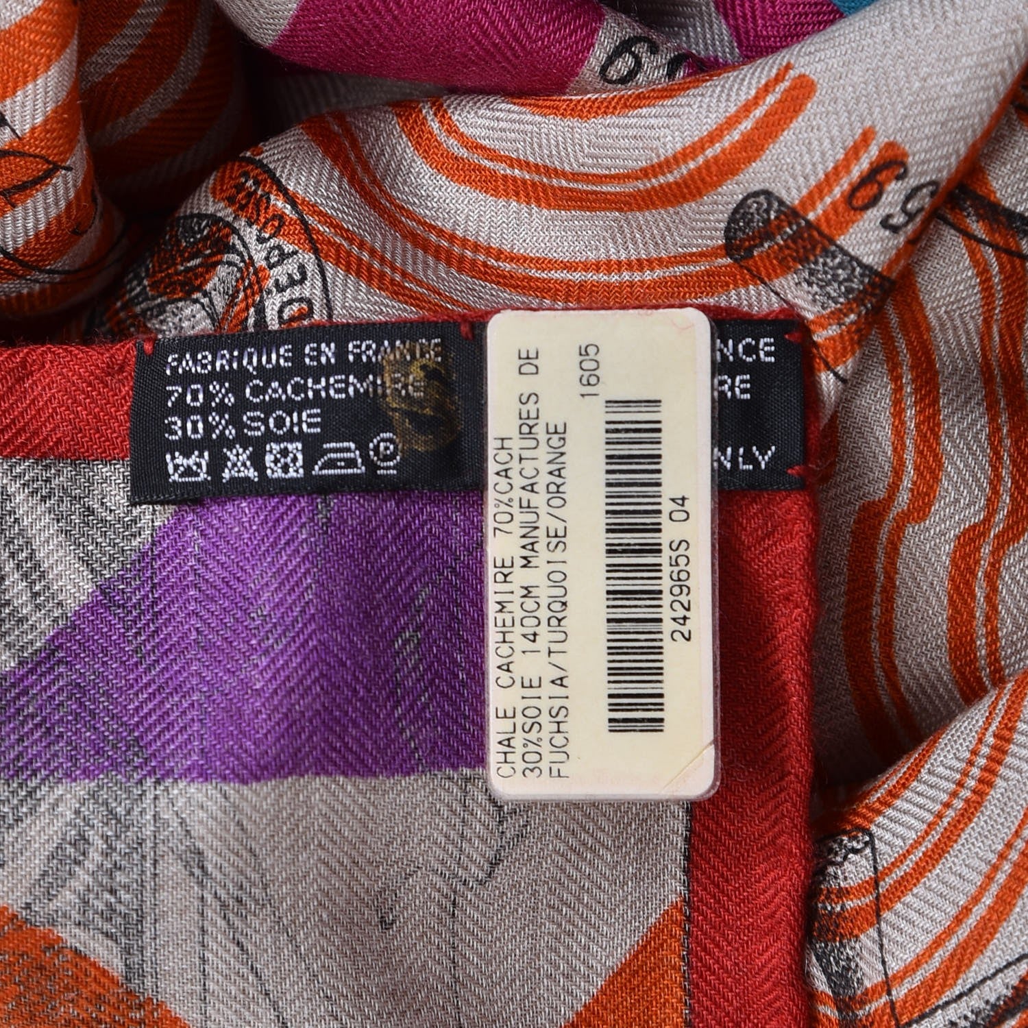 Hermes Cashmere Silk Manufacture de Boucleries Shawl 140 Fuchsia Turquoise Orange 8 of 9