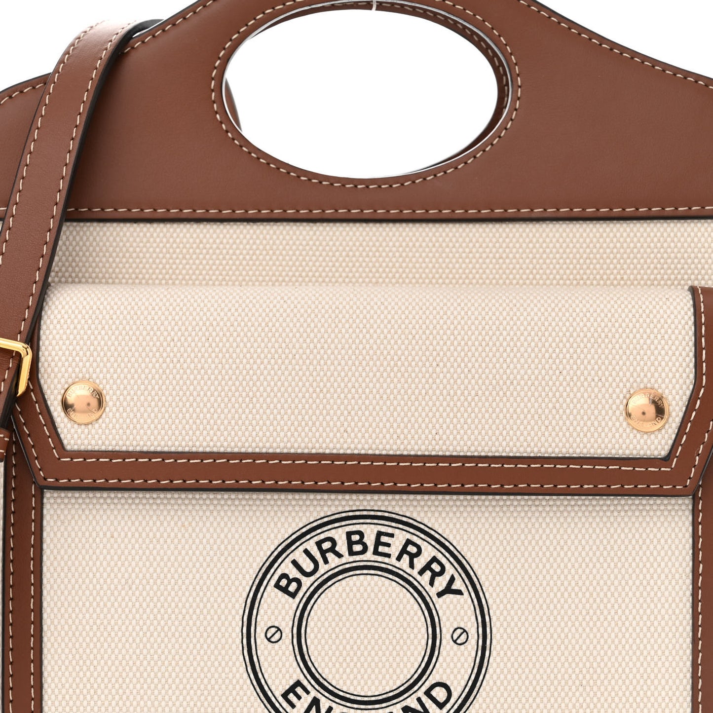 Canvas Smooth Calfskin Two Tone Mini Pocket Bag Natural Tan