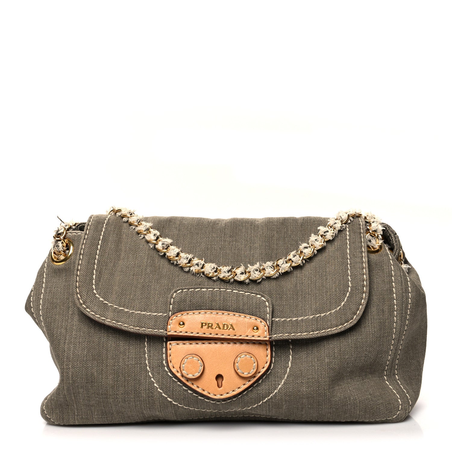 Prada Denim Chain Shoulder Bag Militare 1 of 11