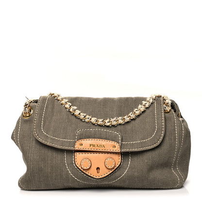 Prada Denim Chain Shoulder Bag Militare 1 of 11