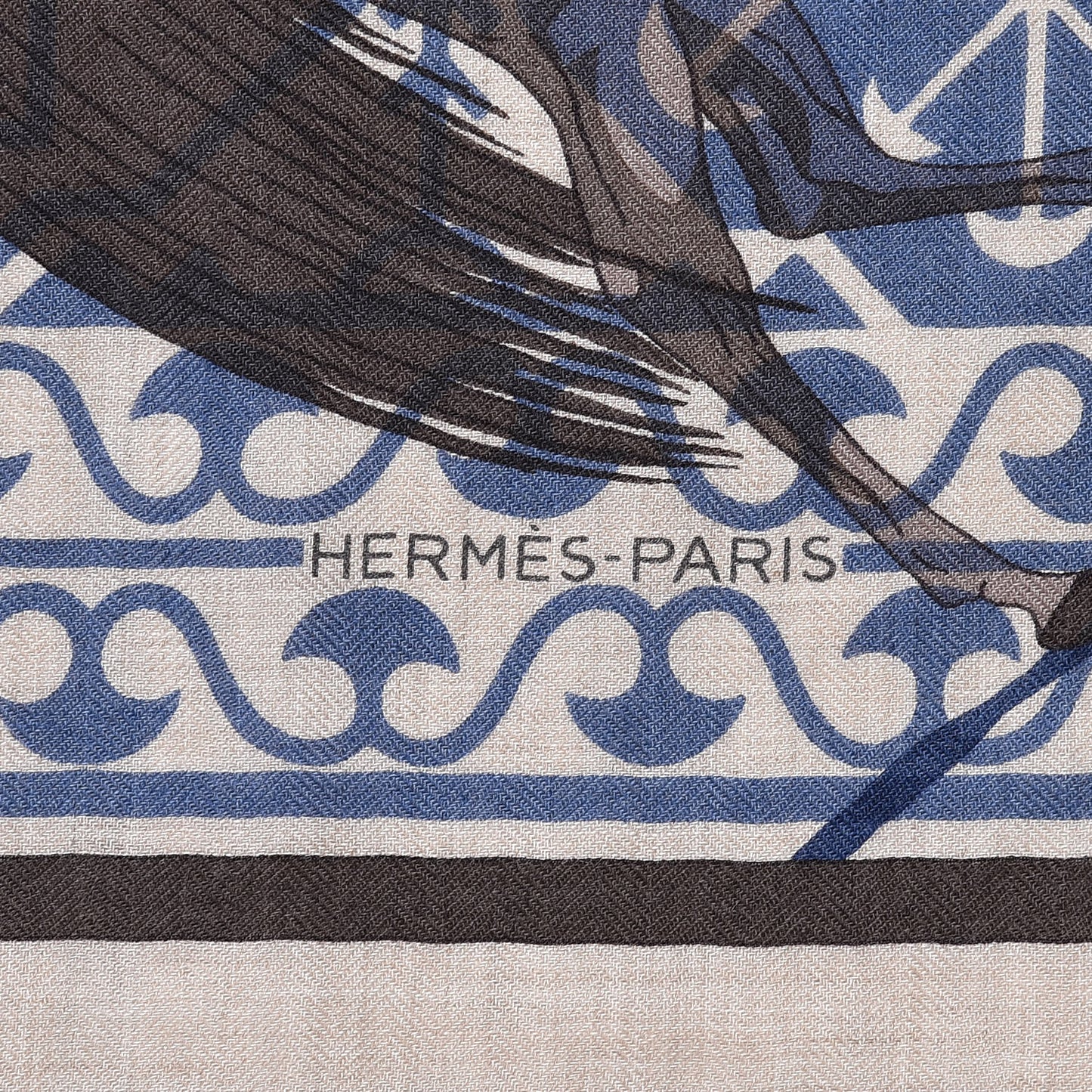 Cashmere Silk Imprimeur Fou Charabia Shawl 140 Naturel Bleu Sport Poivre